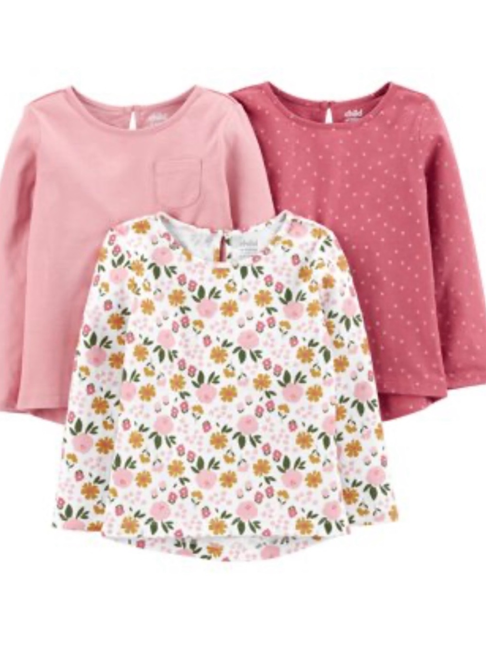 child of mine Pink Floral & Solid Long Sleeve Tops - 3 Pack